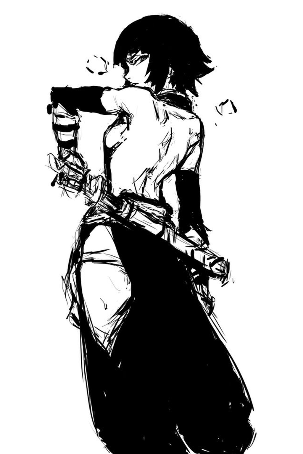 Samurai em traço preto e branco com a espada na cintura